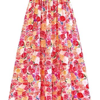 Summer Dresses for Women 2026 Casual Ruffle Smocked Tiered A-Line Boho Floral Maxi Beach Sun Dress with Pockets - Light Apricot Pink Flower