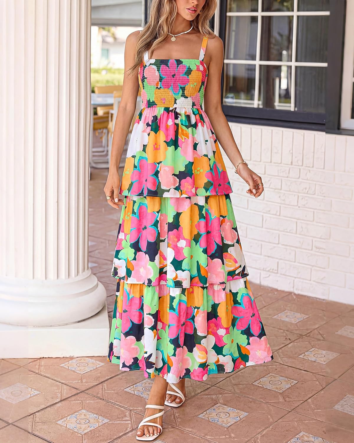 Summer Dresses for Women 2026 Floral Spaghetti Strap Wedding Guest Dress Maxi Beach Vacation Clothes - Floral Multicolored Green