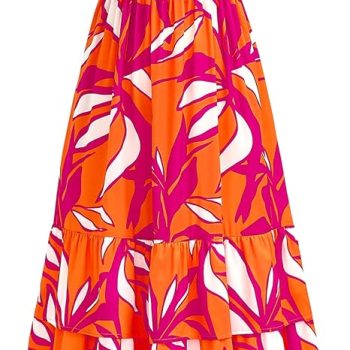 Summer Dresses for Women 2026 Casual Ruffle Smocked Tiered A-Line Boho Floral Maxi Beach Sun Dress with Pockets - Rose Red Floral