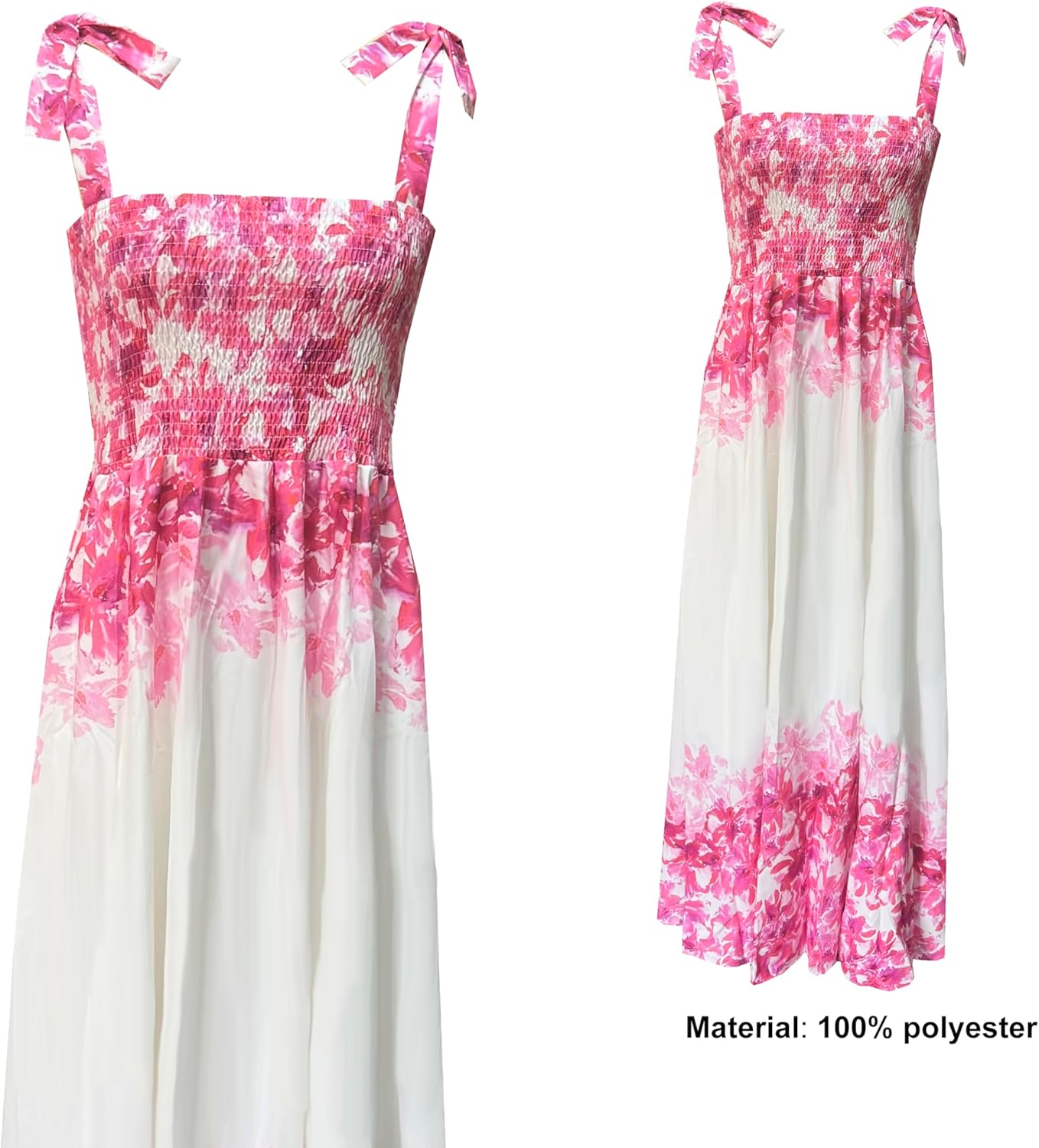Women's Summer Boho Spaghetti Strap Square Neck Ruffle Casual Flowy Long Dress Beach Swing Party Maxi Dress - B-pink