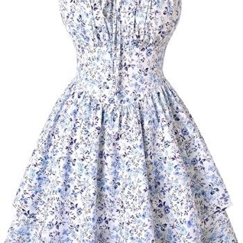 Floral Mini Corset Dress for Women Teen 2026 Summer Spring Flowy A-Line Sundress with Pockets - Blue White Floral