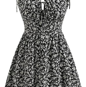 Floral Dress for Women Summer Mini Sundresses Spaghetti Strap Cute Vacation Dresses Boho Casual Outfits - Black