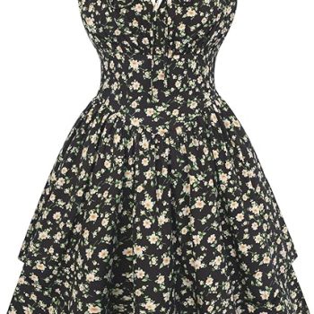 Floral Mini Corset Dress for Women Teen 2026 Summer Spring Flowy A-Line Sundress with Pockets - Black Yellow Floral