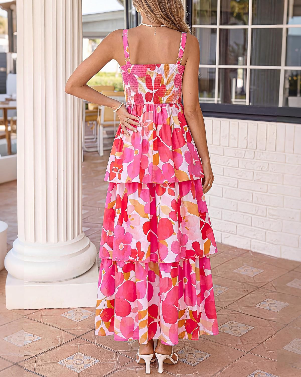 Summer Dresses for Women 2026 Floral Spaghetti Strap Wedding Guest Dress Maxi Beach Vacation Clothes - Floral White Pink