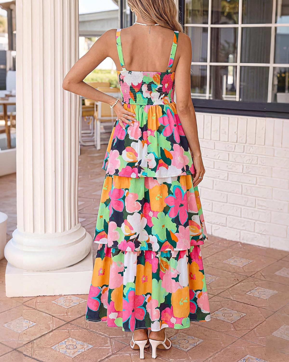 Summer Dresses for Women 2026 Floral Spaghetti Strap Wedding Guest Dress Maxi Beach Vacation Clothes - Floral Multicolored Green