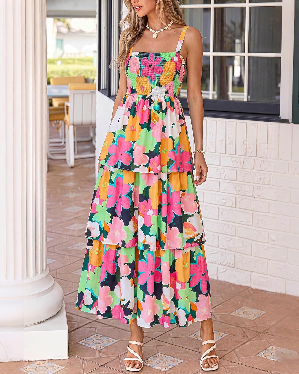 Summer Dresses for Women 2026 Floral Spaghetti Strap Wedding Guest Dress Maxi Beach Vacation Clothes - Floral Multicolored Green