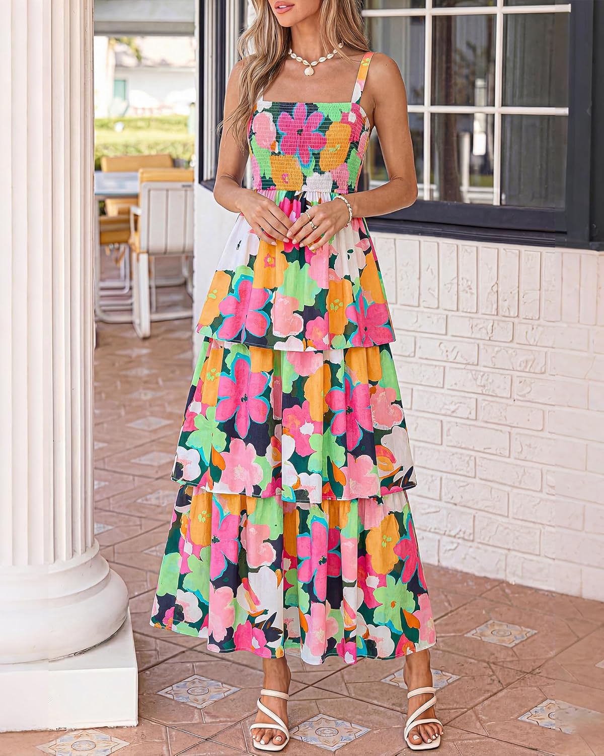 Summer Dresses for Women 2026 Floral Spaghetti Strap Wedding Guest Dress Maxi Beach Vacation Clothes - Floral Multicolored Green