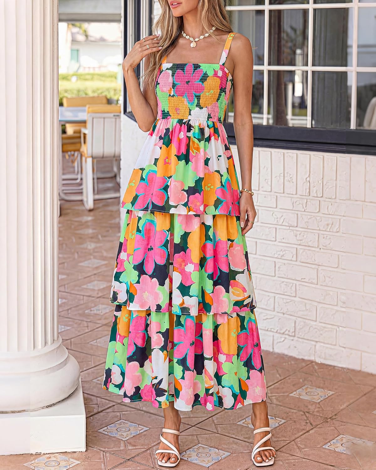 Summer Dresses for Women 2026 Floral Spaghetti Strap Wedding Guest Dress Maxi Beach Vacation Clothes - Floral Multicolored Green