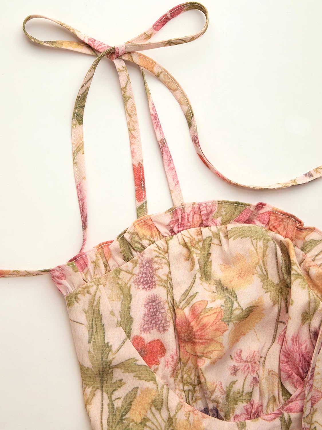 Floral Dress for Women Summer Mini Sundresses Spaghetti Strap Cute Vacation Dresses Boho Casual Outfits - Peach Pink