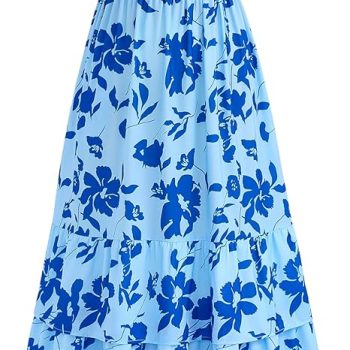 Summer Dresses for Women 2026 Casual Ruffle Smocked Tiered A-Line Boho Floral Maxi Beach Sun Dress with Pockets - Light Blue Blue Flower