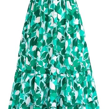 Summer Dresses for Women 2026 Casual Ruffle Smocked Tiered A-Line Boho Floral Maxi Beach Sun Dress with Pockets - Floral White Green