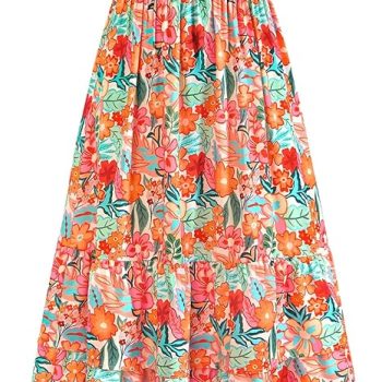 Summer Dresses for Women 2026 Casual Ruffle Smocked Tiered A-Line Boho Floral Maxi Beach Sun Dress with Pockets - Light Apricot Orange Flower