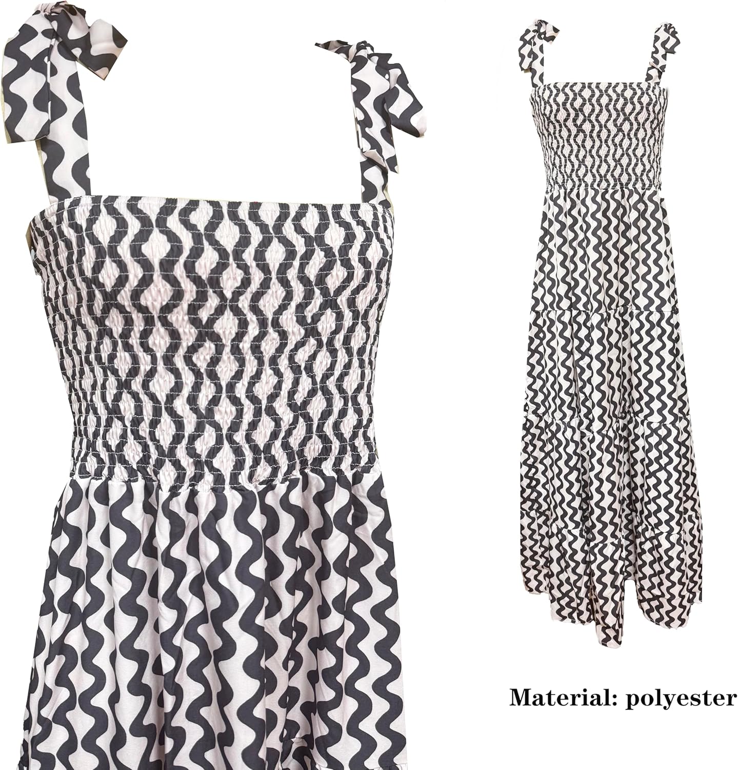 Women's Summer Boho Spaghetti Strap Square Neck Ruffle Casual Flowy Long Dress Beach Swing Party Maxi Dress - H-ivory