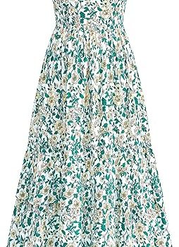 Summer Dresses for Women 2026 Casual Ruffle Smocked Tiered A-Line Boho Floral Maxi Beach Sun Dress with Pockets - White Yellow Flower