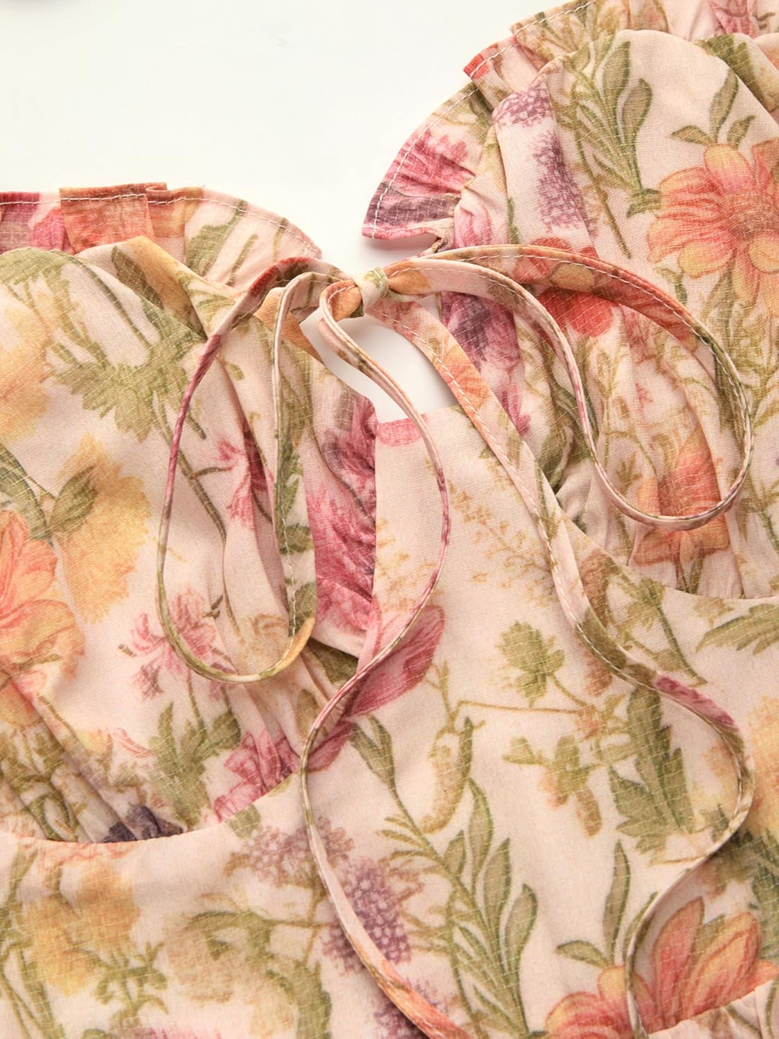Floral Dress for Women Summer Mini Sundresses Spaghetti Strap Cute Vacation Dresses Boho Casual Outfits - Peach Pink